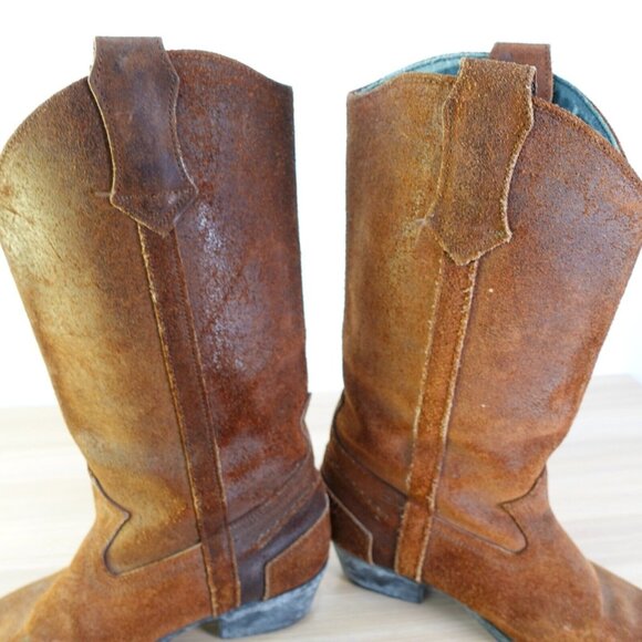 Vintage‎ Western Boots Leather 7.5 DEXTER Brown Cowboy Tall Mid Calf Rodeo USA - Picture 13 of 16